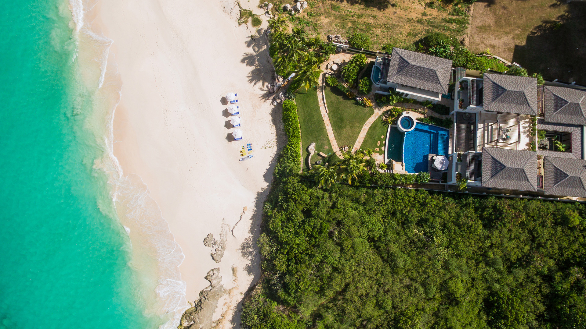 A birds eye view of this luxury beachfront property in Anguilla