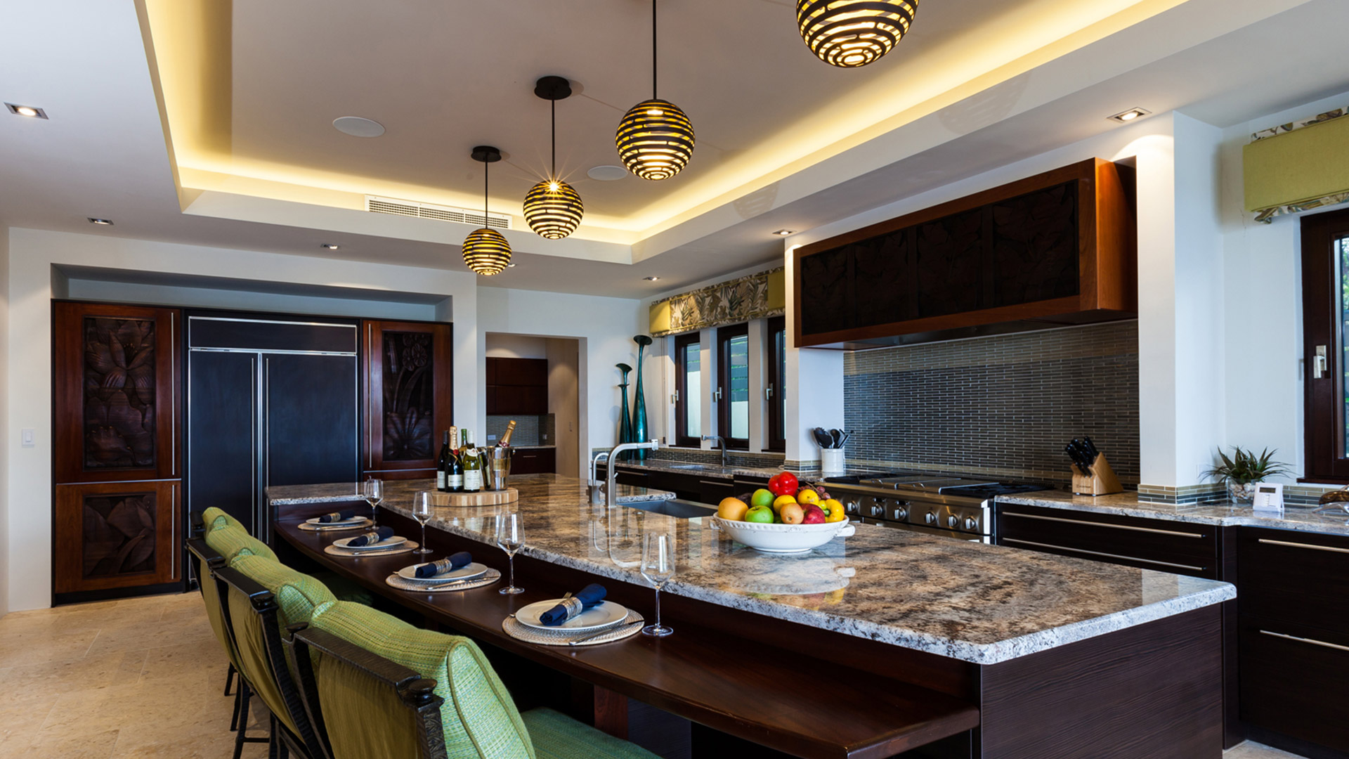 Nevaeh VIlla has an open kitchen where the guests can cook on their own or enjoy private chef 